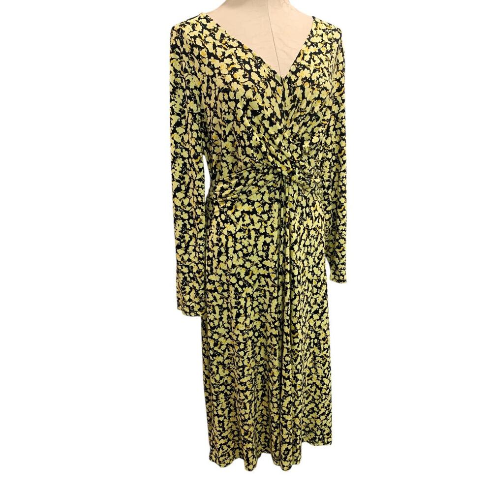 14/16 ellos New V-Neck Dress Stretch Yellow Rose Print Long